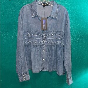 2 Fly Co. Denim Button-Up Shirt with Embroidery